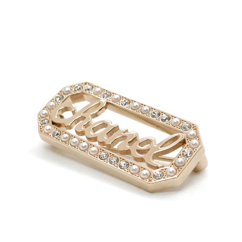 Chanel Brooch Corsage Gold Logo Rhinestone