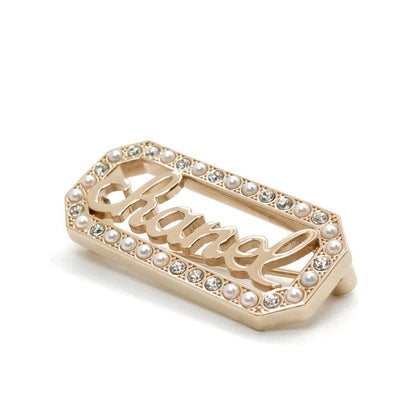 Chanel Brooch Corsage Gold Logo Rhinestone