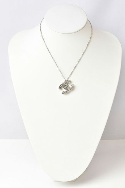 Chanel Necklace Pendant Chanel Coco Mark CC Studded Black Silver