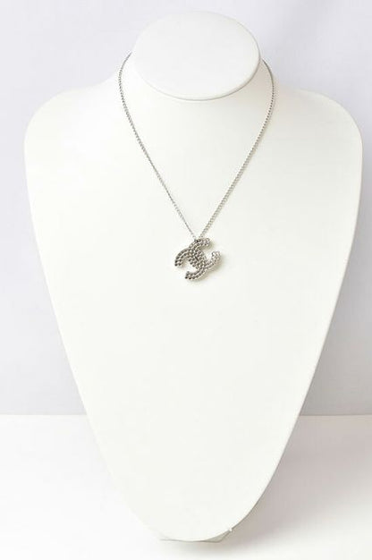 Chanel Necklace Pendant Chanel Coco Mark CC Studded Black Silver