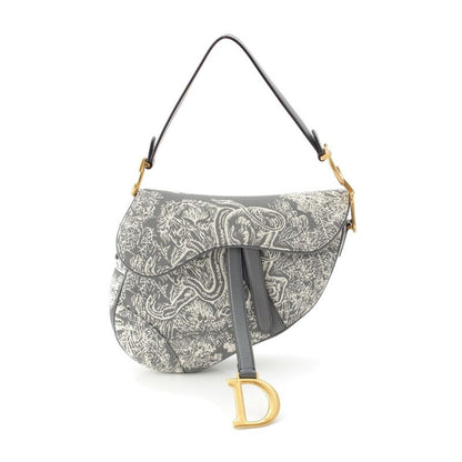Dior Cotton Toile De Jouy Embroidered Saddle Shoulder Bag Gray