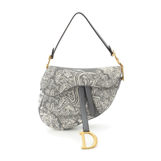 Dior Cotton Toile De Jouy Embroidered Saddle Shoulder Bag Gray