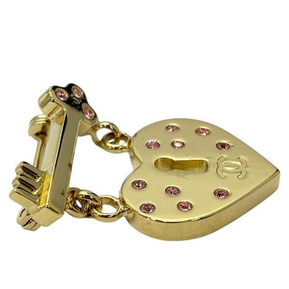 Chanel Brooch Coco Mark Heart Key Color Stone Pink Gold 02P