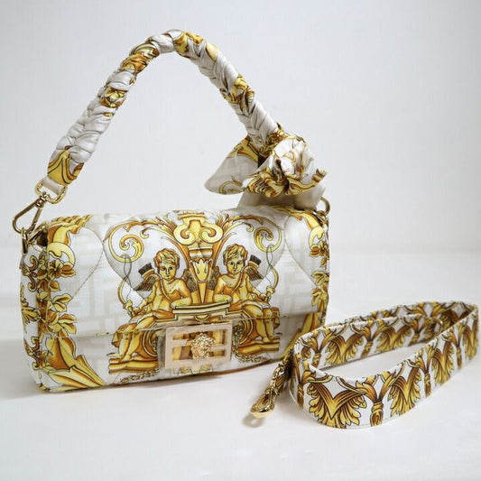 Fendi Che Mamma Bucket White Yellow Silk Leather X