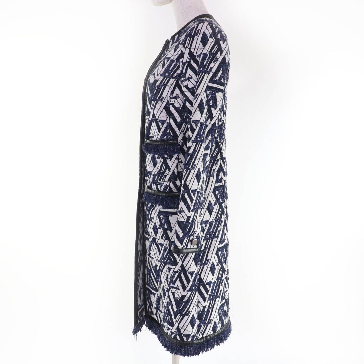 Louis Vuitton Leather Piping Monogram Fringe Coat White Indigo 34 — view 2
