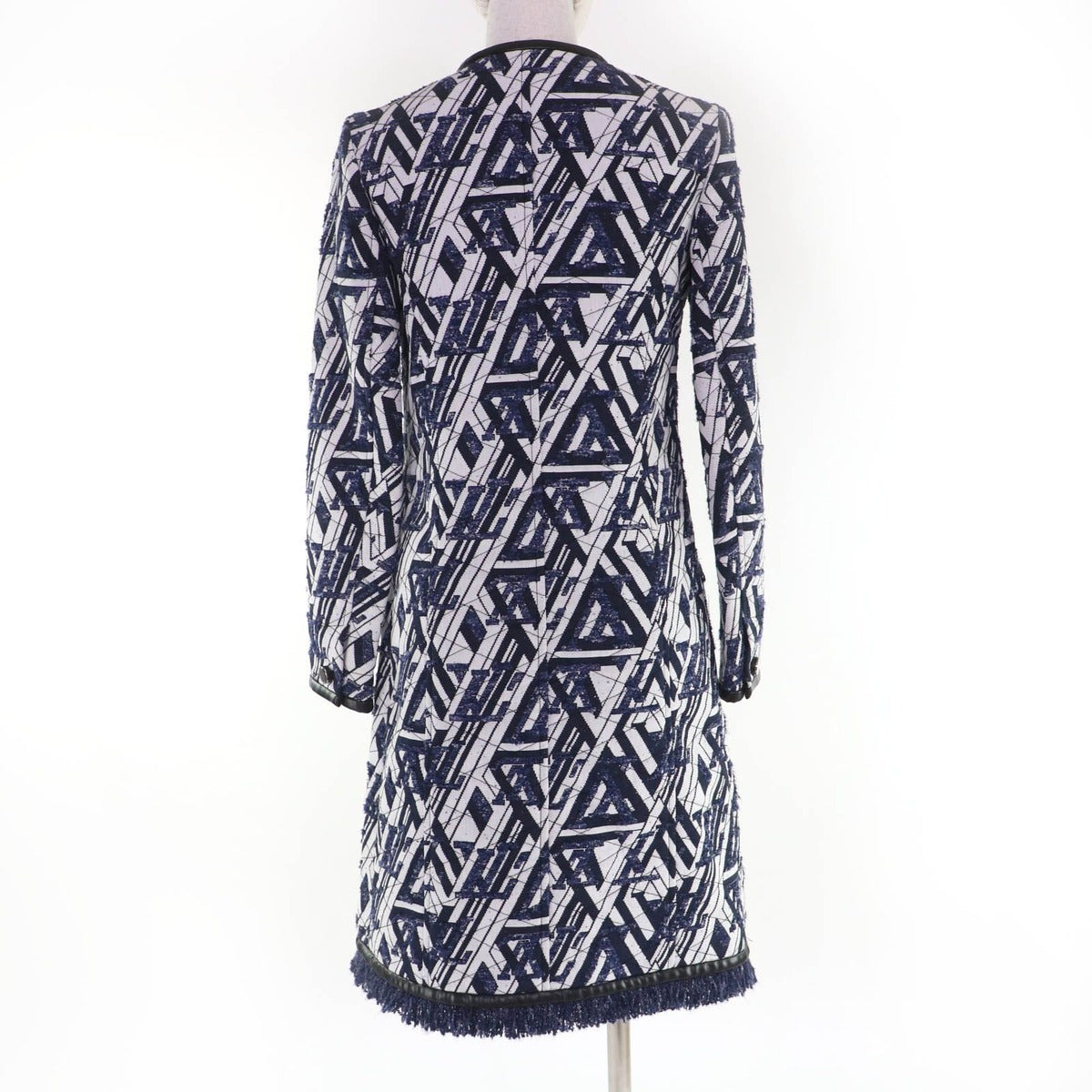 Louis Vuitton Leather Piping Monogram Fringe Coat White Indigo 34 — view 3