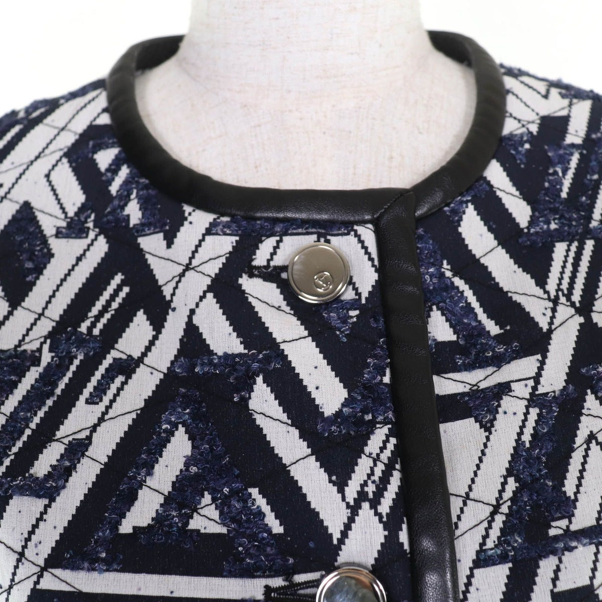 Louis Vuitton Leather Piping Monogram Fringe Coat White Indigo 34 — view 4