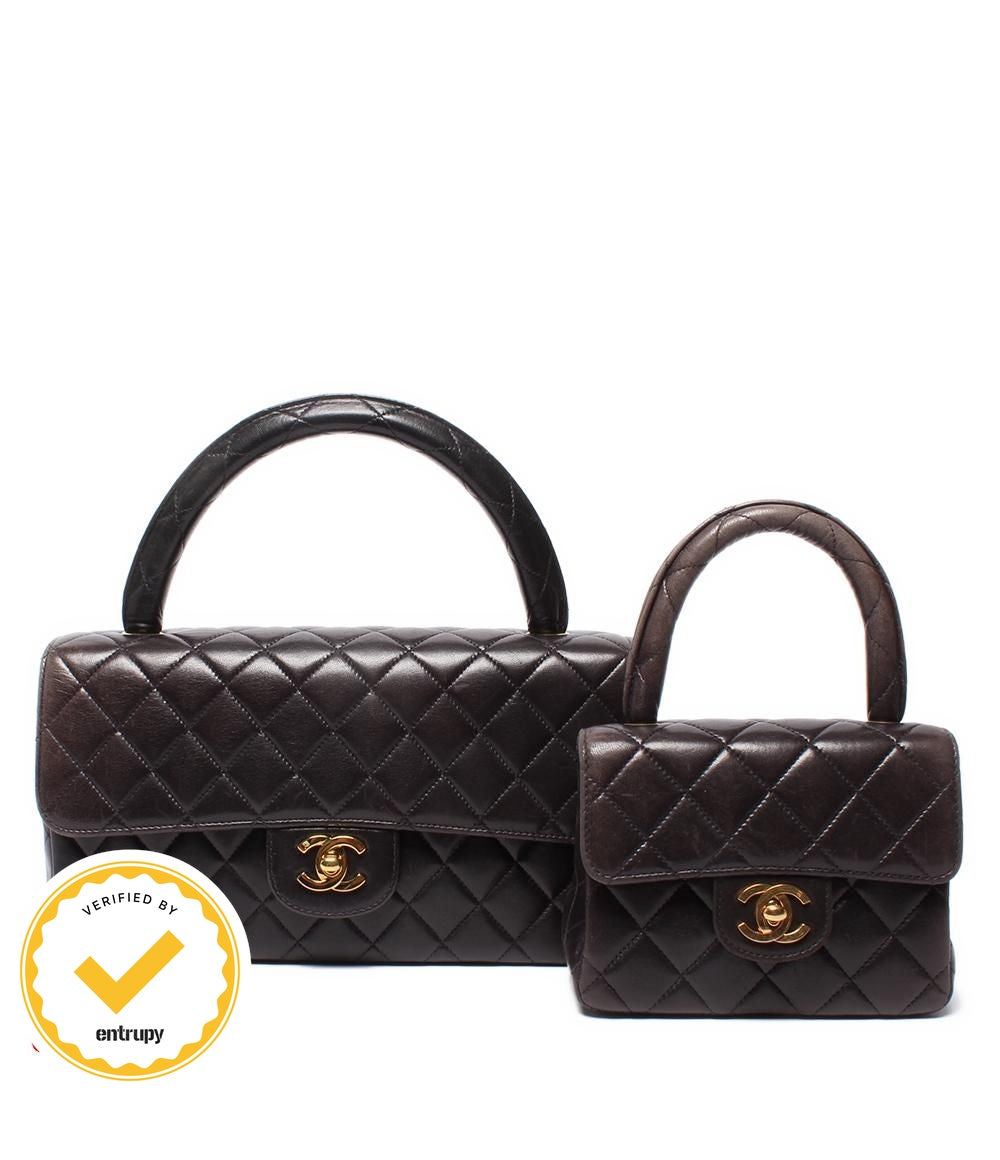 Chanel Handbag Parent Child Bag Top Handle Quilted Gold Lambskin