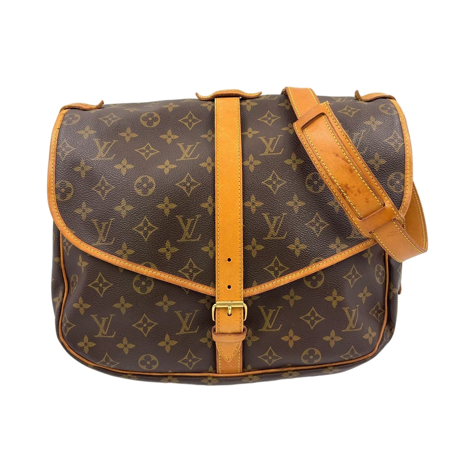 Louis Vuitton Saumur 35 Monogram Leather Brown Shoulder Bag Gold