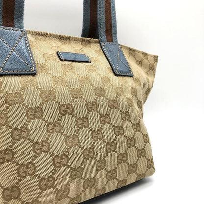 Gucci 131228 Handbag Tote Sherry Line GG Canvas Light Blue Brown Women Men