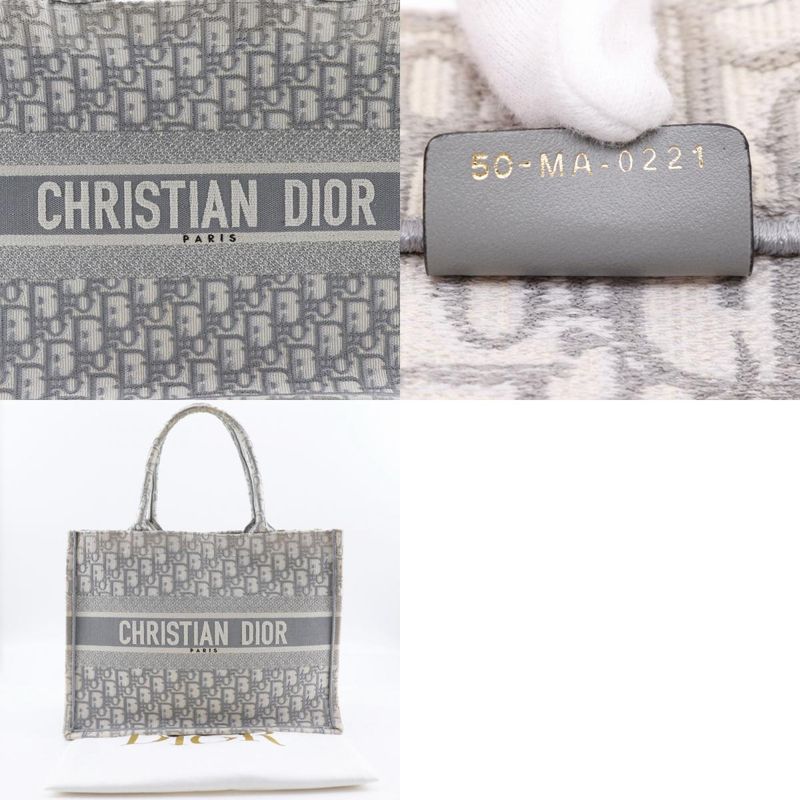Dior Christian Dior Book Tote Medium Oblique Embroidery Cotton Light Gray