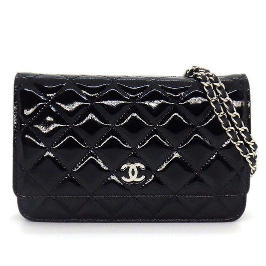 Chanel Shoulder Bag Quilted Classic Chain Wallet Black Patent