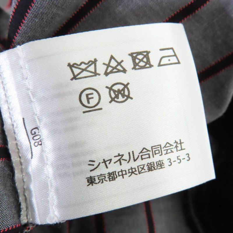 CHANEL 22AW P73405v64996 Coco Mark Striped Velvet Paneled Top Black 36 Made In