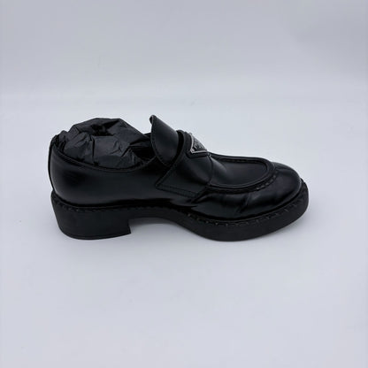 Prada Chocolate Brushed Patent Leather Loafers Black — view 9