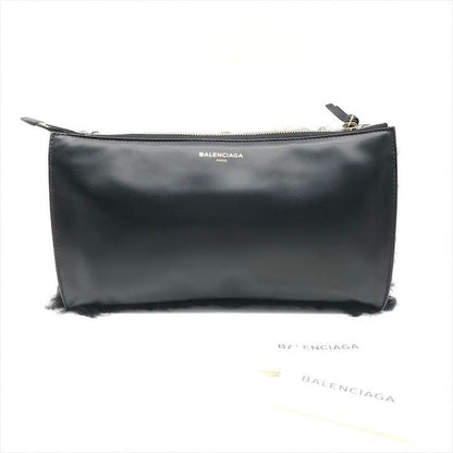 Balenciaga Logo Leather Farm Mouton Clutch Second Black