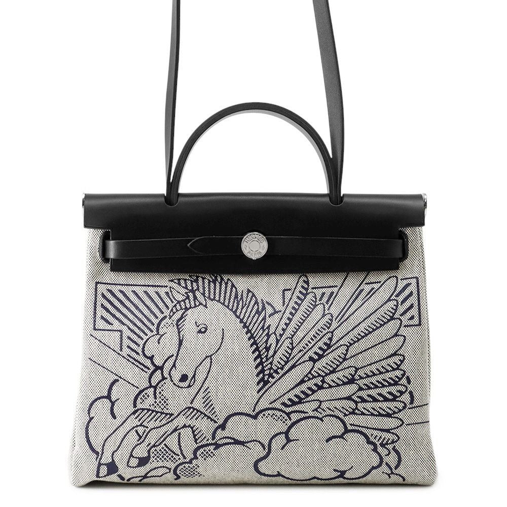 Hermes Herbag Zip PM Pegasus Pop Black Blue Indigo Ecru Silver