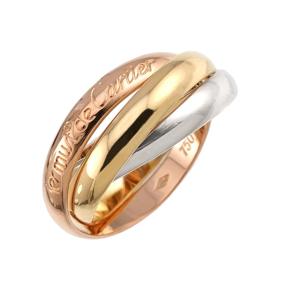 Cartier Trinity 53 Ring MM 18K Yellow Gold WG PG Triple Strand Three Gold Color 750