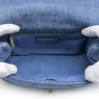 Chanel Matelasse Chain Shoulder Bag Denim Blue And Gold Hardware