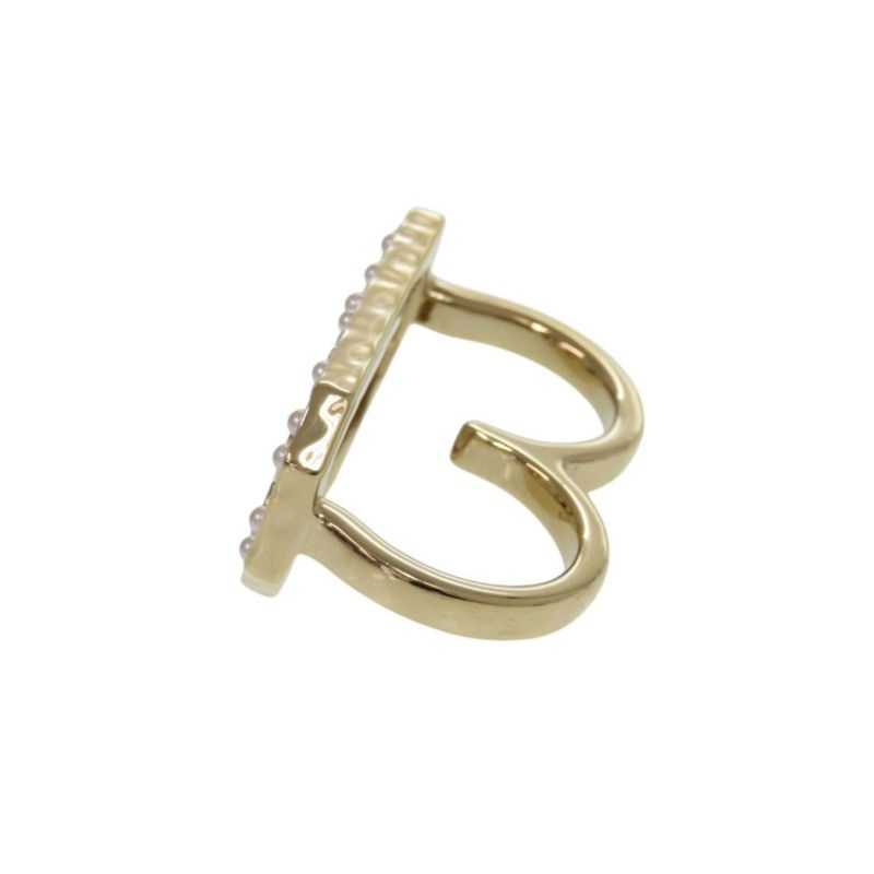 Chanel Double Finger L23B Metal Stone Faux Pearl Gold Ring 1183 Chanel