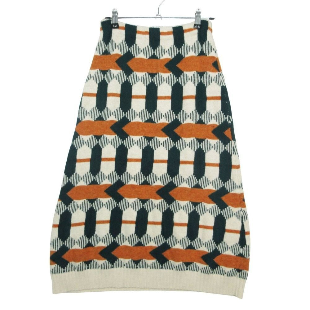Prada Geometric Tribal Pattern Knit Flong Skirt Green Brown