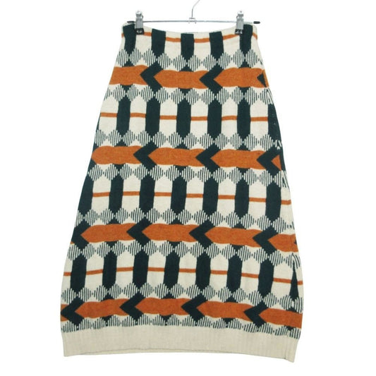 Prada Geometric Tribal Pattern Knit Flong Skirt Green Brown