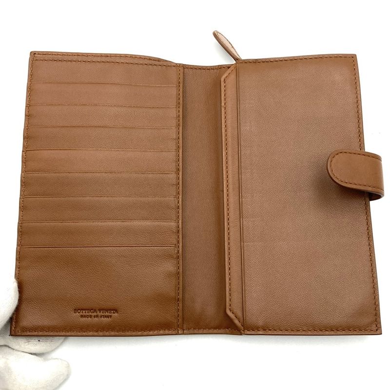 Bottega Veneta Intrecciato Foldable Wallet Brown Leather Men Women Fashion