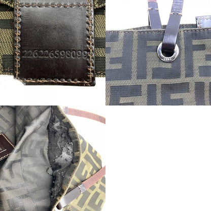 Fendi Handbag Khaki Nylon And Leather Zucca Women Men