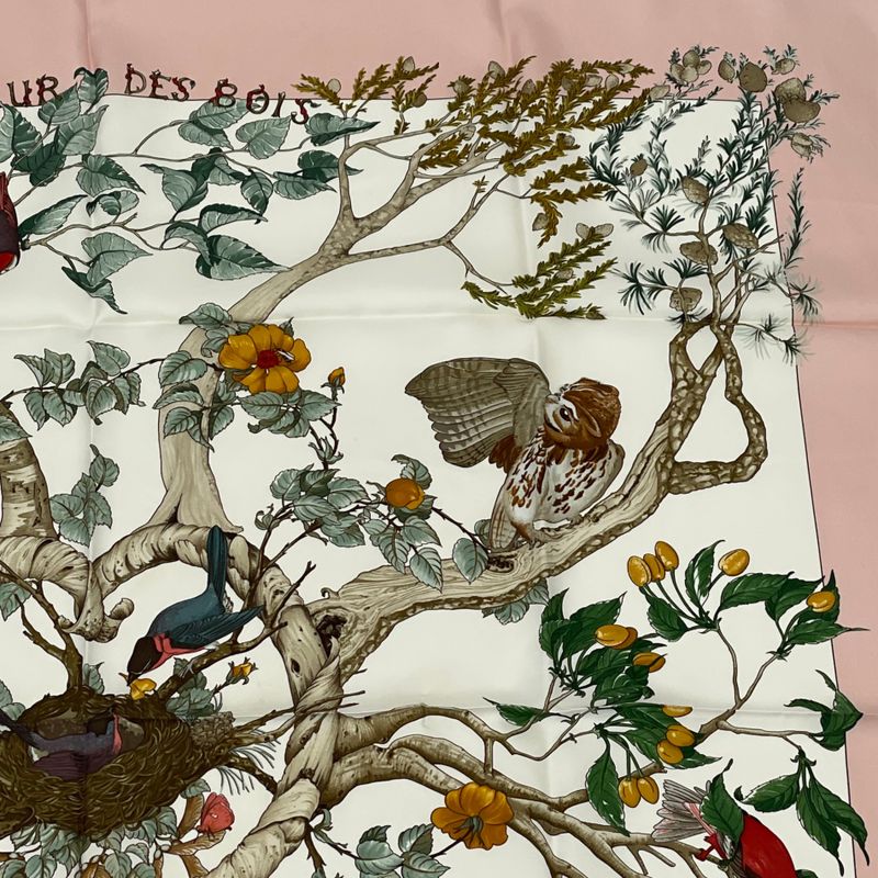 Hermes Carre 90 U Coeur DES BOIS In The Woods Navy 100% Silk Scarf