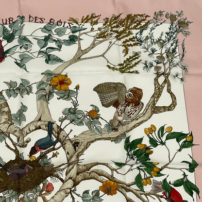 Hermes Carre 90 U Coeur DES BOIS In The Woods Navy 100% Silk Scarf