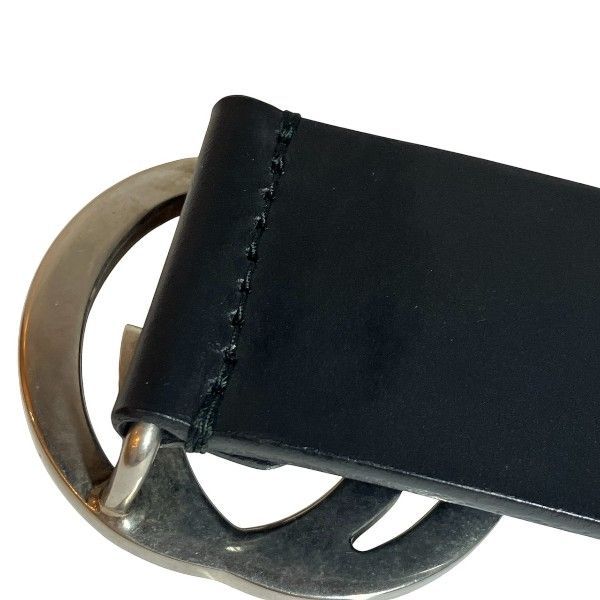 Gucci Interlocking 368186 Black Silver Hardware Branded Accessories Belt Men's