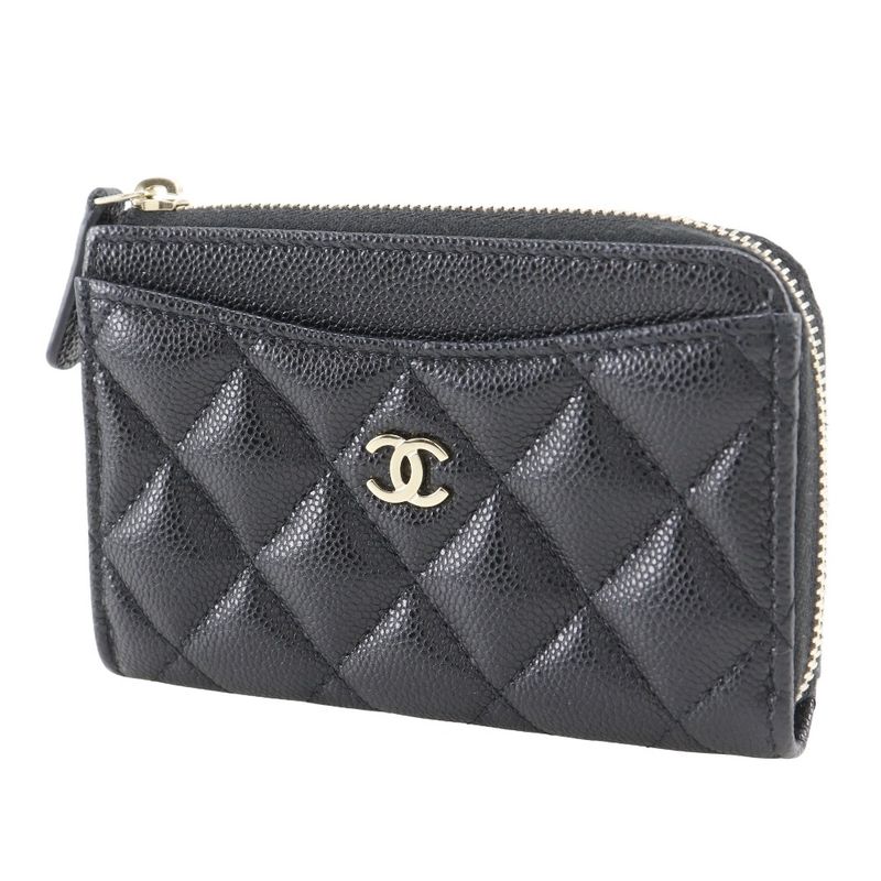 Chanel Matelasse L-shape Zipper Fragment Case Caviar Skin Black Ladies Coin Case