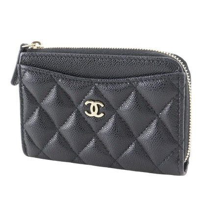 Chanel Matelasse L-shape Zipper Fragment Case Caviar Skin Black Ladies Coin Case