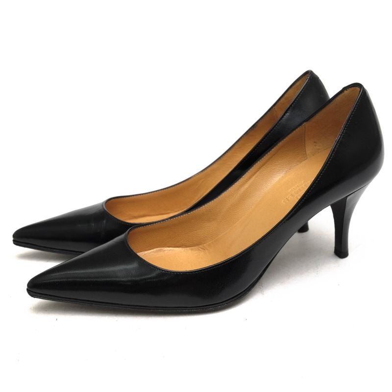 Hermes Pumps Shoes Women Leather Black Pointed Toe