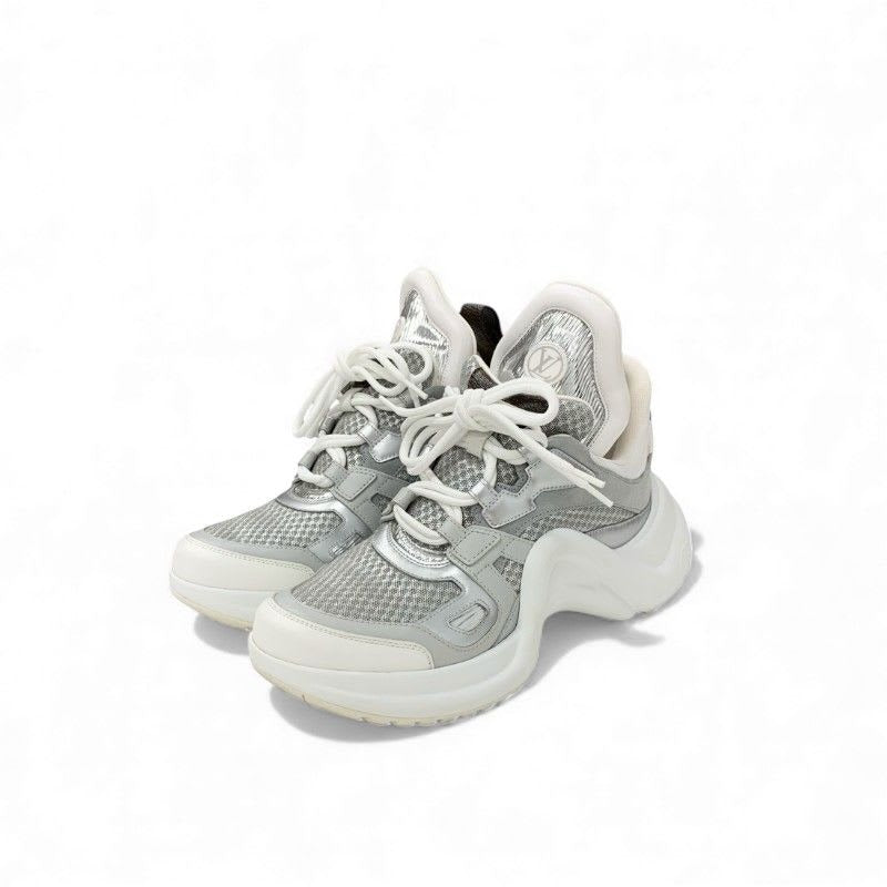 Louis Vuitton Arclight Line Monogram Sneakers Shoes Mesh Leather Suede Silver