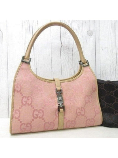 Gucci GG Jackie O Hobo Pink Shoulder Bag Sherry Monogram Web Leather