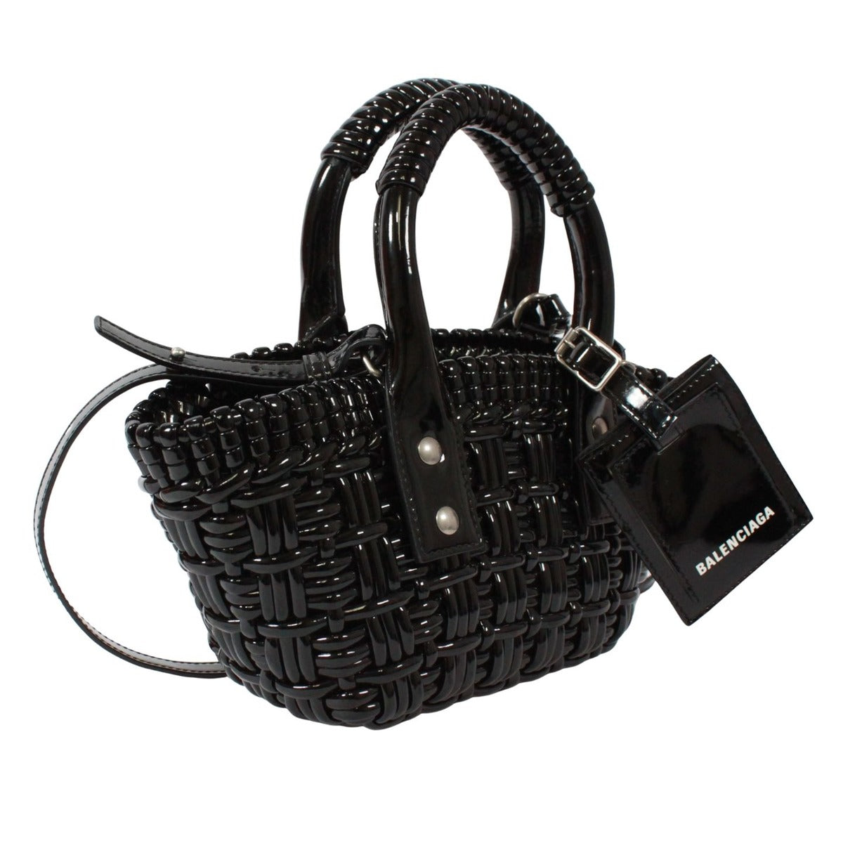 Balenciaga Bistro Xxs Basket Bag Enamel Black Handbag Silver — view 2