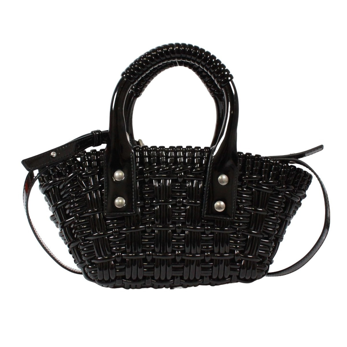 Balenciaga Bistro Xxs Basket Bag Enamel Black Handbag Silver — view 3