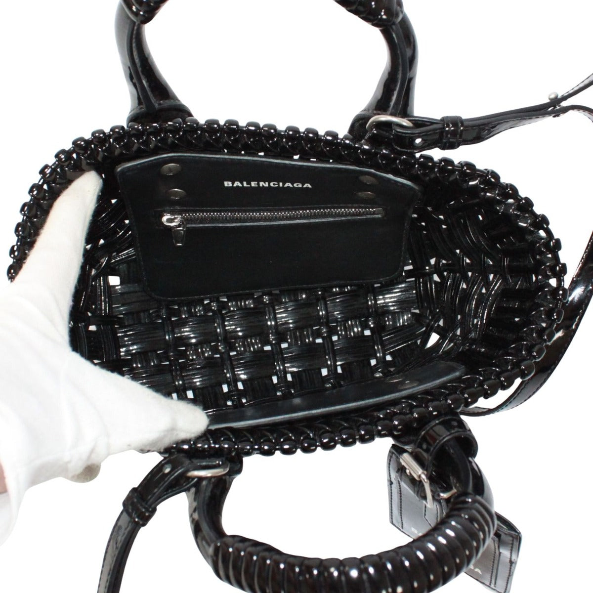 Balenciaga Bistro Xxs Basket Bag Enamel Black Handbag Silver — view 7