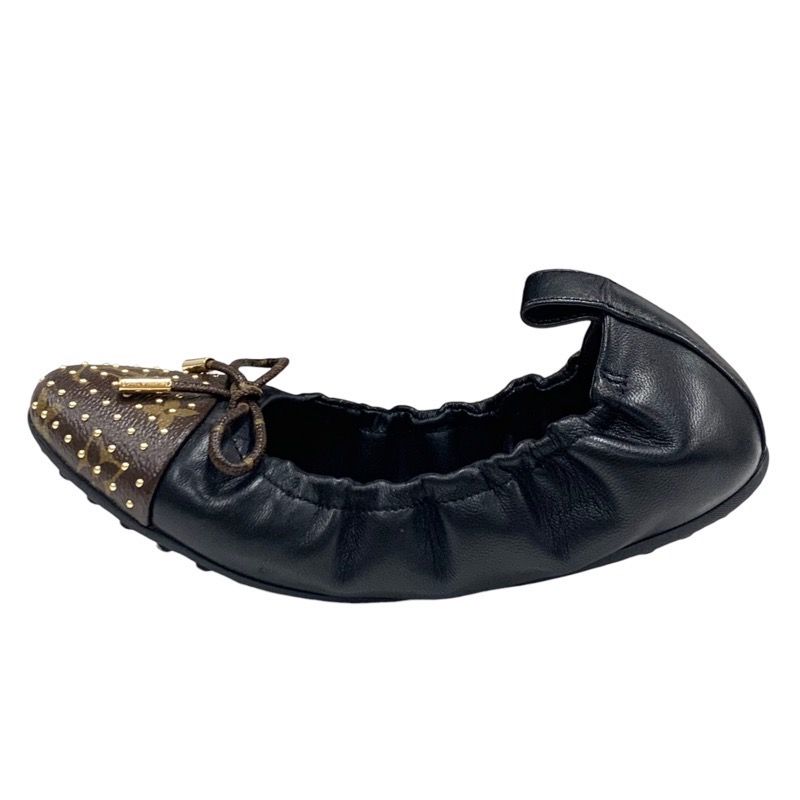 Louis Vuitton Flirty Line Monogram Flat Shoes Leather Black Brown Gold Ballet