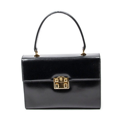 Gucci Vintage Push Lock Top Handle Black Smooth Leather