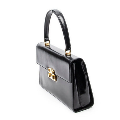 Gucci Vintage Push Lock Top Handle Black Smooth Leather — view 2