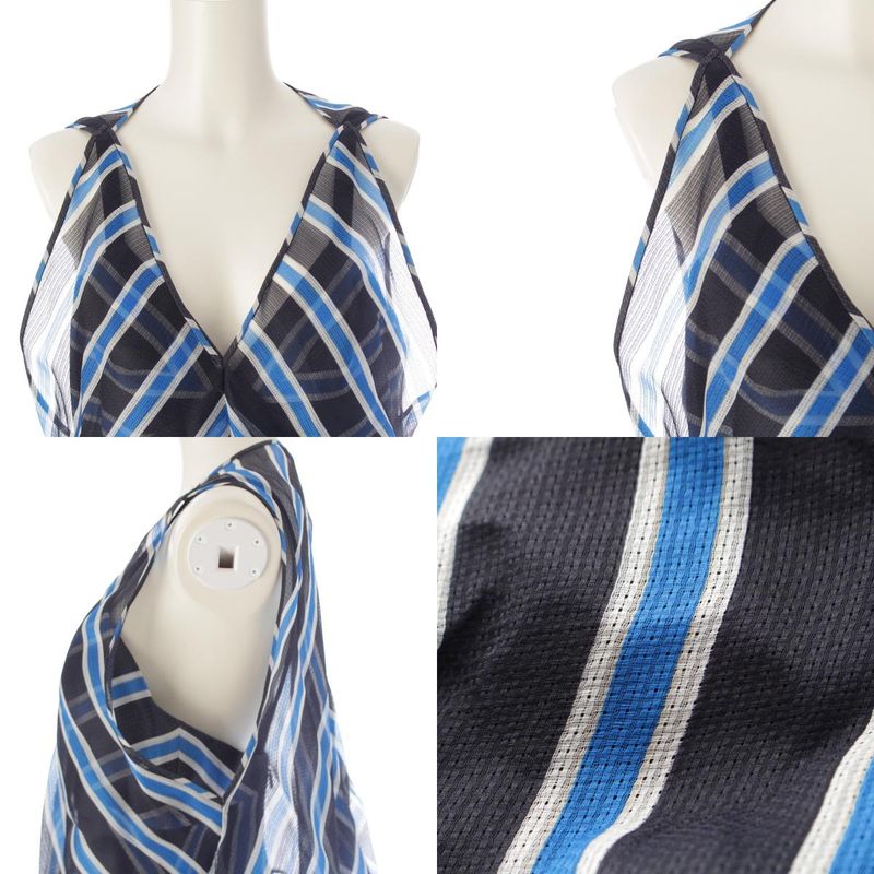 Fendi 17 Silk Mesh Sleeveless Layered Design 2WAY Dress Cami Dress Blue 38