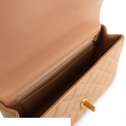 Chanel Top Handle Mini Flap Bag Beige Gold Lambskin 2-Way Chain — view 5
