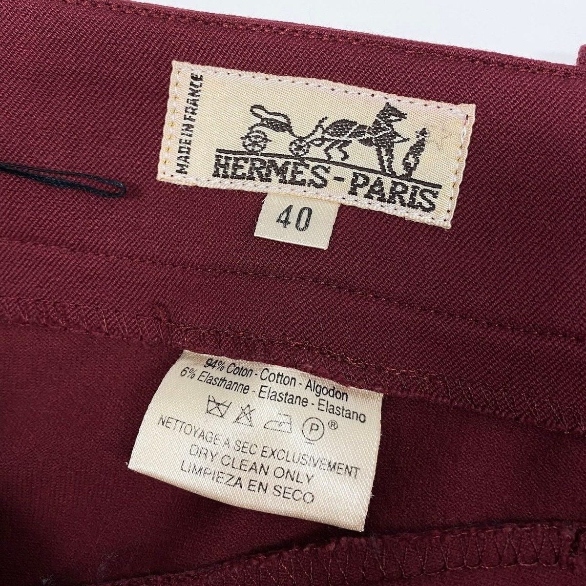 Hermes Mug Pants Jodhpurs Long Elastic Stretch 40 Bordeaux — view 8