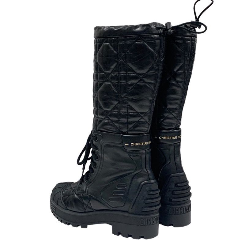 Christian Dioriron Boots Long Boots Middle Boots Quilted Lace-up Leather Black