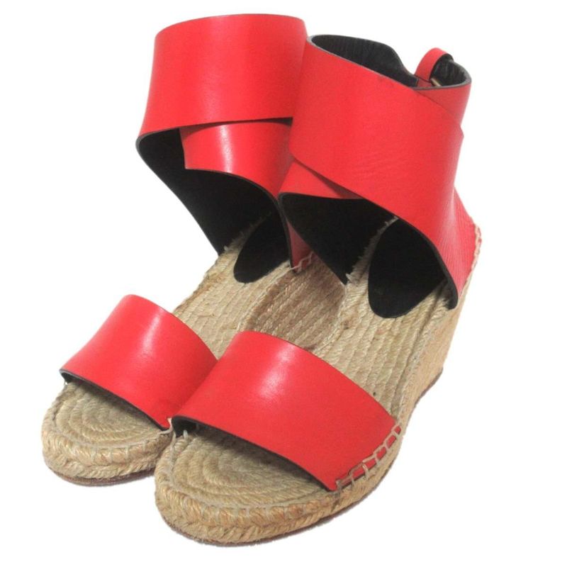 Good Celine Leather X Jute Ankle Strap Wedge Sole Espadrille Sandals Size 36