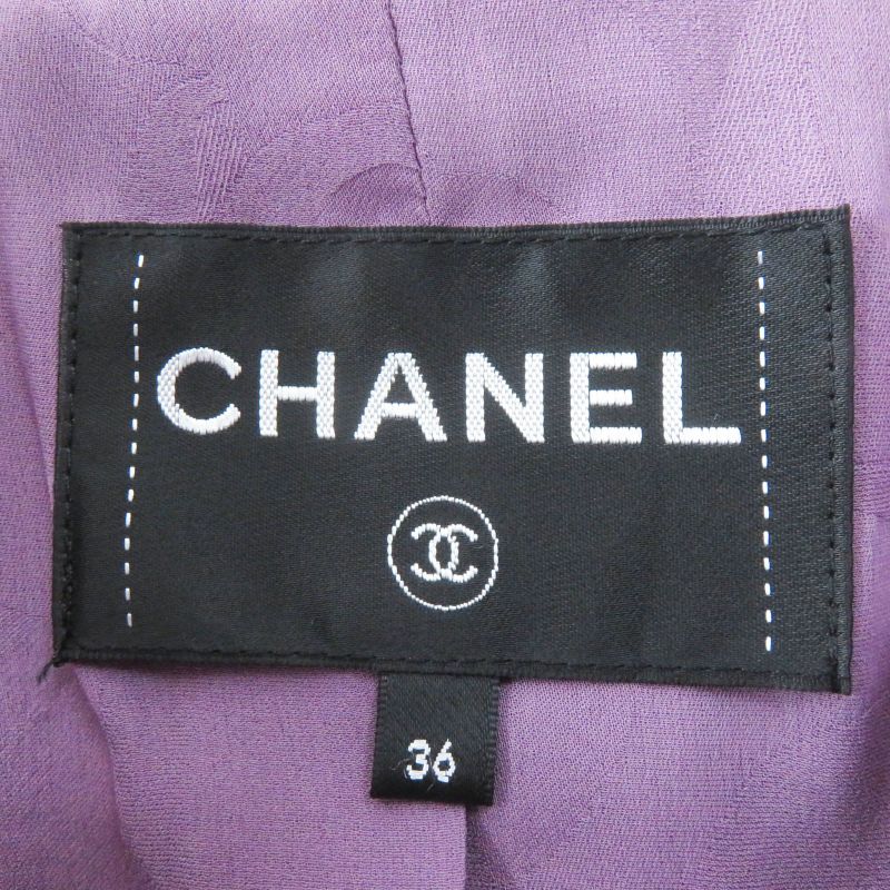 CHANEL 22P P72383 Lion Button Tweed Jacket Purple 36 Made In France Genuine