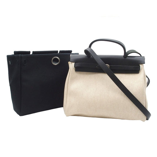 Hermes Herbag PM Natural Black Silver Twalvash 2-Way Shoulder Bag