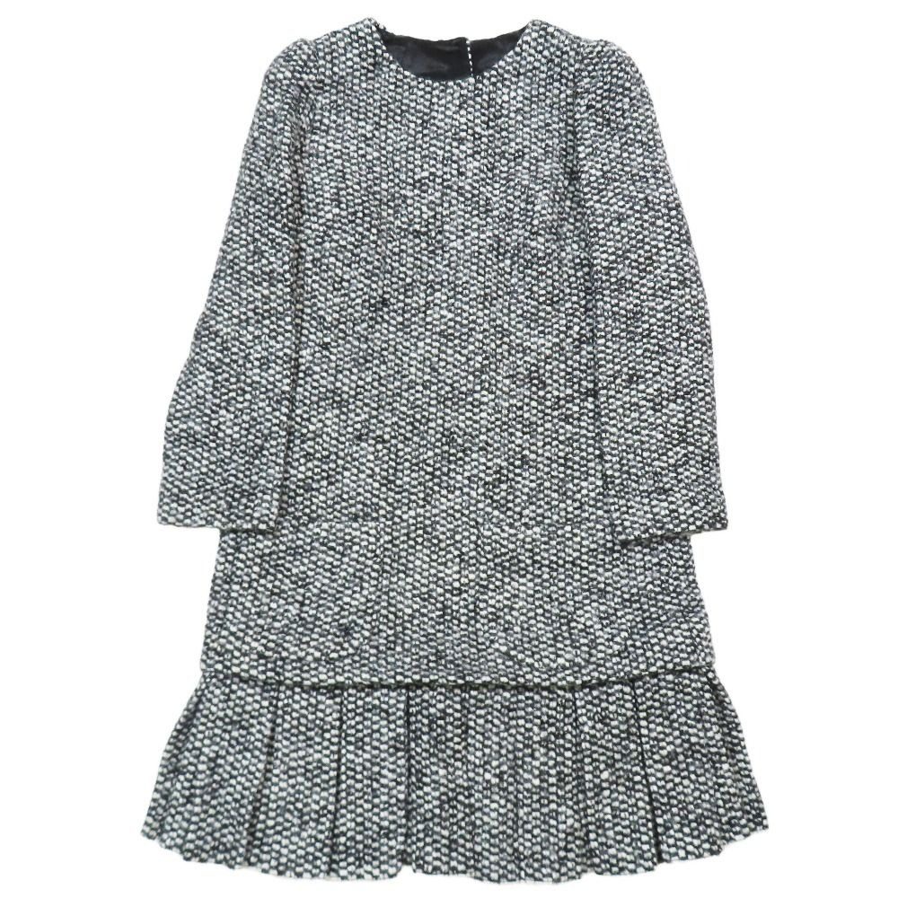 Dolce & Gabbana Tweed Dress Long Sleeve Short Length Pleated Skirt 38 White