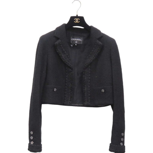 Chanel Tweed Short Cotton Silk Polyamide Black Tailored Jacket